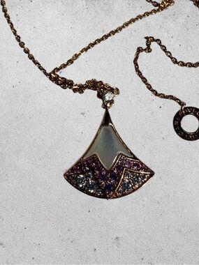 Bulgari Gold Tone Mother-of-Pearl Pendant with Purple and Clear Crystals